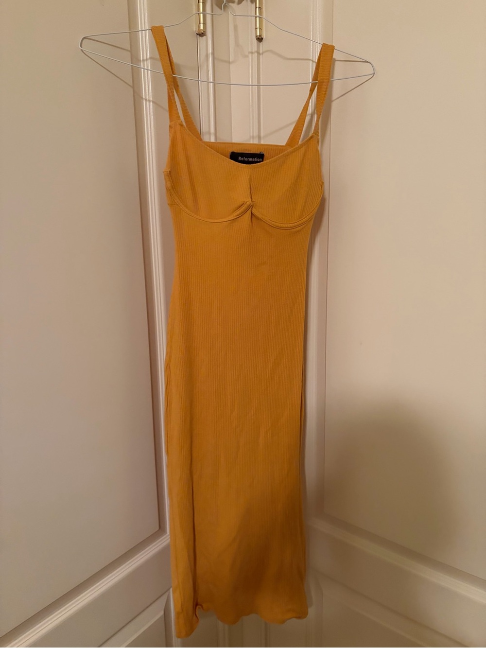 Reformation Mustard Ribbed Bustier Dress
